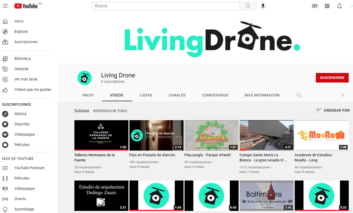 perfil en youtube de livingdrone.es