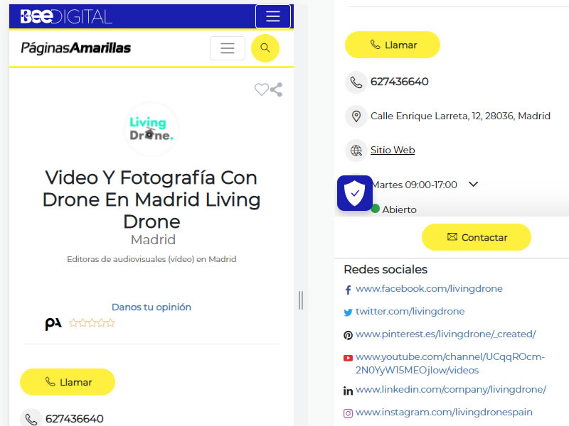 livingdrone, páginas amarillas, video con drones en Madrid
